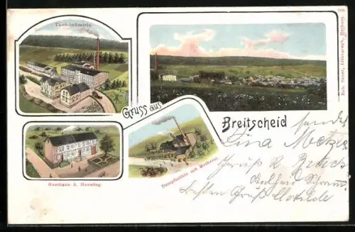 AK Breitscheid / Dillkreis, Gasthaus A. Henning, Dampfmühle mit Molkerei, Ton-Industrie
