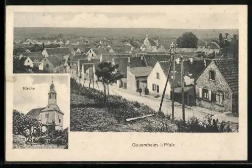 AK Gauersheim /Pfalz, Teilansicht des Ortes mit Kirche