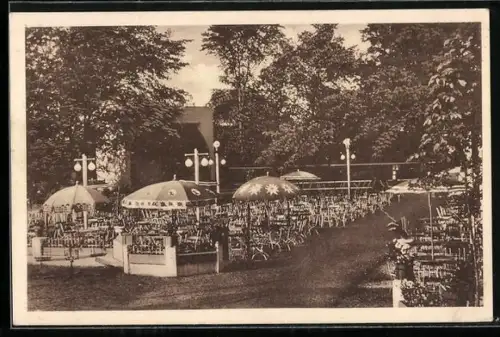 AK Grünewalde b. Schönebeck, Restaurant Jägerhof, Aussenanlage
