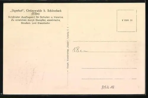 AK Grünewalde b. Schönebeck, Restaurant Jägerhof, Aussenanlage