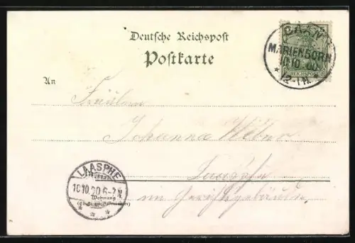 Lithographie Marienborn / Westerwald, Gasthaus von Albert Jung, Ortsansicht aus der Vogelschau