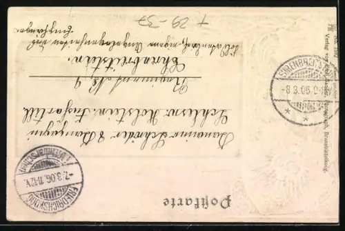 Passepartout-Lithographie Marne / Holstein, Strassenpartie, Wappen