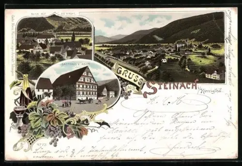 Lithographie Steinach i. Kinzigthal, Gasthaus z. Adler, Kirche