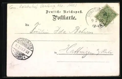 Lithographie Eckenhagen, Blockhaus, Bürgermeisteramt, Krieger-Denkmal