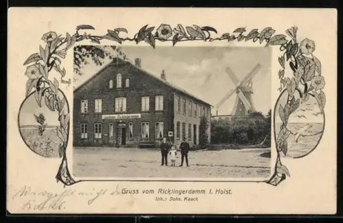 AK Rickling, Gasthof Ricklingerdamm, Inh. Johs. Kaack, Windmühle