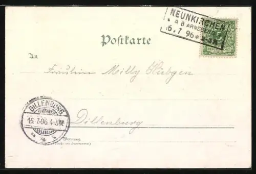 Lithographie Neunkirchen / Siegerland, Dampfkessel-Fabrik, Neuhütte, Hohenseelbachskopf, Bergmann unter Tage