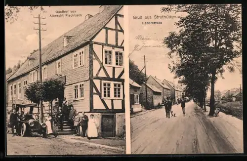 AK Struthütten, Gasthof von Albrecht Fischbach und Partie in der Hellerstrasse