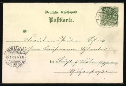 Lithographie Müsen, Panorama, Gastwirtschaft v.H.Nockemann