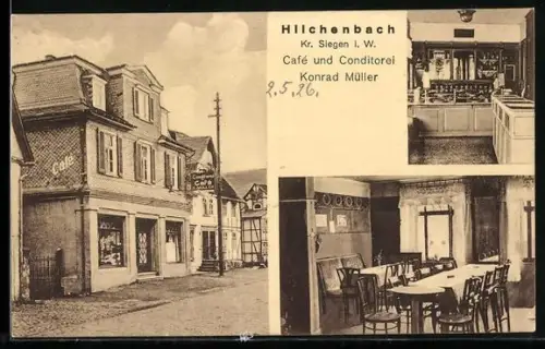 AK Hilchenbach /Siegen, Café und Conditorei Konrad Müller, innen und aussen