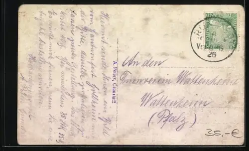 Foto-AK Göllheim, Gauturnfest 1926, Teilnehmende mit Fahnen