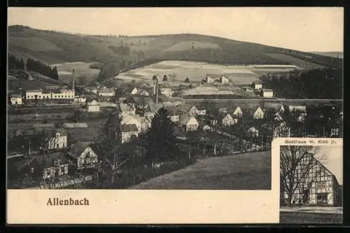 AK Allenbach / Hilchenbach, Gasthaus W. Kleb Jr. und Totalansicht