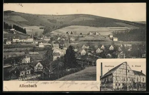 AK Allenbach / Hilchenbach, Gasthaus E. Kraus und Totalansicht