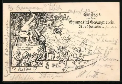 Künstler-AK Nordhausen, Sängerfest des Gymnasial-Gesangvereins, Active und Alten Herren als Frösche