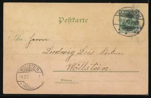 Lithographie Erbesbüdesheim, Schlossgut, Kriegerdenkmal, Totalansicht