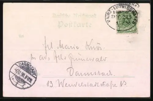 Lithographie Nackenheim a. Rhein, Kriegerdenkmal u. Brunnen, Rathaus, Winzer mit Nackenheimer Rothenberg, Ortsansicht