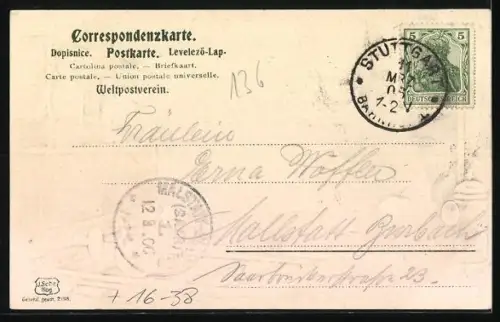 Passepartout-Lithographie Stuttgart, Schlossplatz mit neuem Schloss