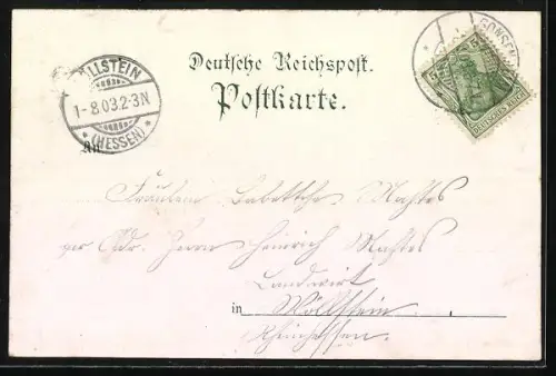 Lithographie Gonsenheim, Artillerie-Kaserne, Kirche und Rathaus, Gesamtansicht