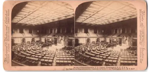 Stereo-Fotografie Underwood & Underwood, New York, Ansicht Washington D.C., House of Representatives, U.S. Capitol