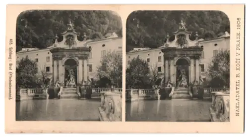 Stereo-Fotografie B. Koci, Prag, Ansicht Salzburg, die Pferdeschwemme