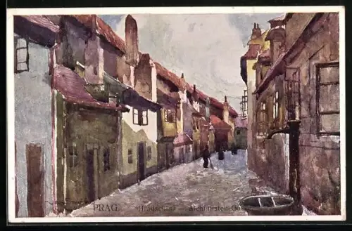 Künstler-AK sign. J. Spacil: Prag, Hradschin, das Alchimistengässchen