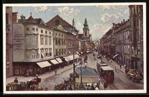 AK Linz, Landstrasse, Strassenbahn
