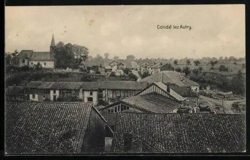 AK Condé lez Autry, Vue du village avec église et paysages environnants