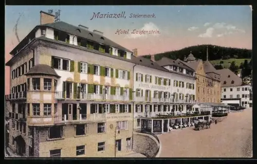 AK Maria Zell, Hotel Laufenstein mit Strasse aus der Vogelschau