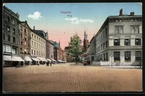 AK Liegnitz, Blick über den Ring mit Häusern