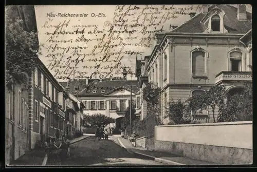 AK Neu-Reichenweier /O.-Els., Rue principale avec calèche et maisons élégantes