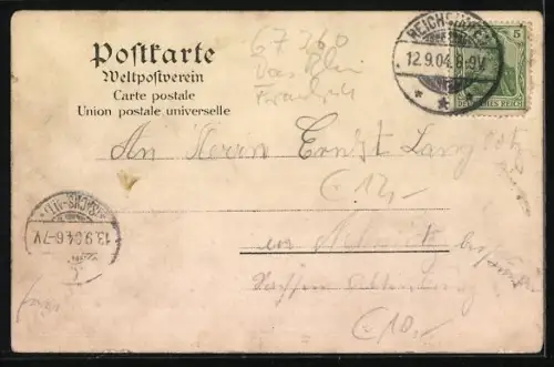 Lithographie Wörth, Hessisches Denkmal, Kaiser Friedrich-Denkmal, Kürassier-Denkmal, Blick zum Ort, Eisernes Kreuz