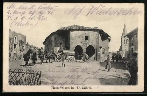 AK Hattonchatel, Ortspartie mit Pferdewagen