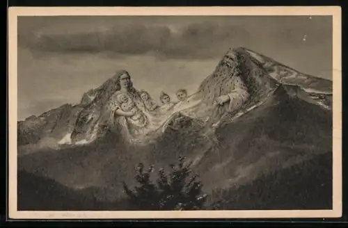 AK Die Watzmannsage - Gebirge mit Gesichtern der Familie, Berggesichter