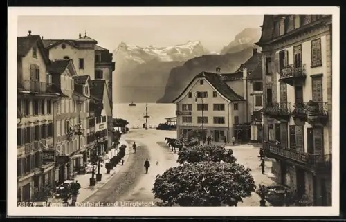 AK Brunnen, Dorfplatz und Urirostock mit Hotel Schweizerhof