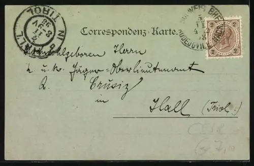 Mondschein-AK Budweis, Strassenpartie mit Brunnen