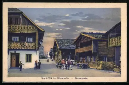 AK Wallern im Böhmerwald, Kuhkarren in der Säumerstrasse