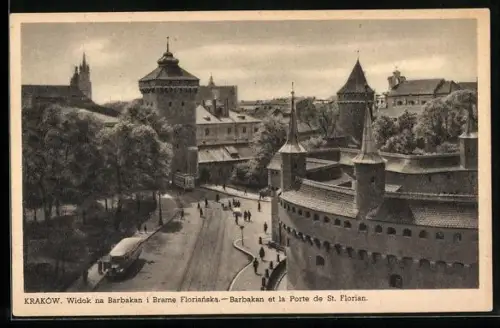 AK Krakau-Krakow, Widok na Barbakan i Brame Florianska, Ansicht des Barbakans und Florianer Tor