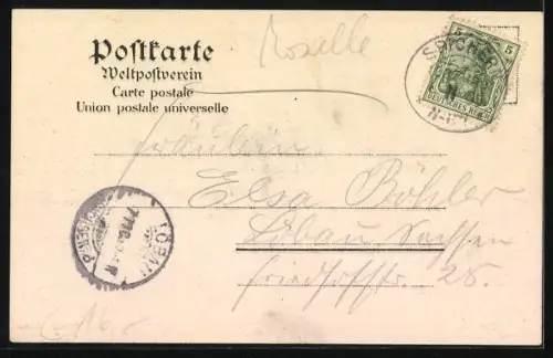 Lithographie Spichern, Spicherer Höhen, Restaurant von J. Woll auf dem Spicherer Berg, Winterberg-Denkmal, 74er