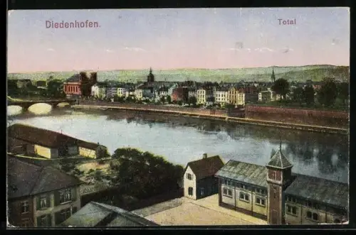 AK Diedenhofen, Ortsansicht mit Flusspartie