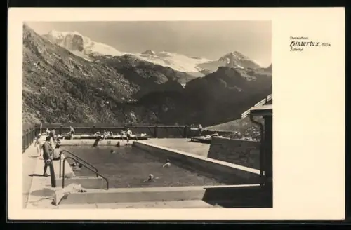 AK Hintertux, Thermalbad mit Blick auf die Alpen