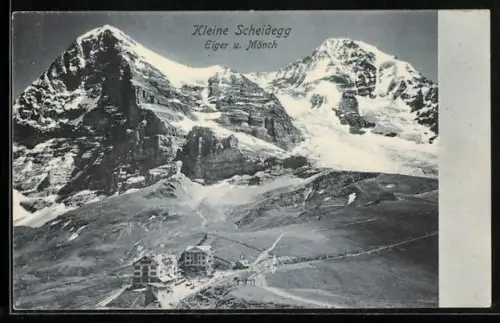 AK Kleine Scheidegg, Ortsansicht mit Blick auf Mönch und Eiger
