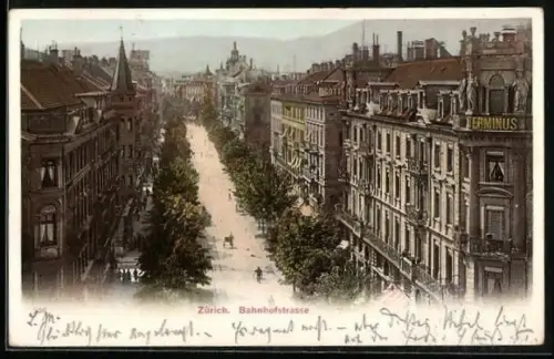 AK Zürich, Bahnhofstrasse mit Hotel Terminus