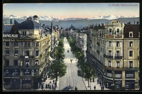 AK Zürich, Blick in die Bahnhofstrasse, Strassenbahn
