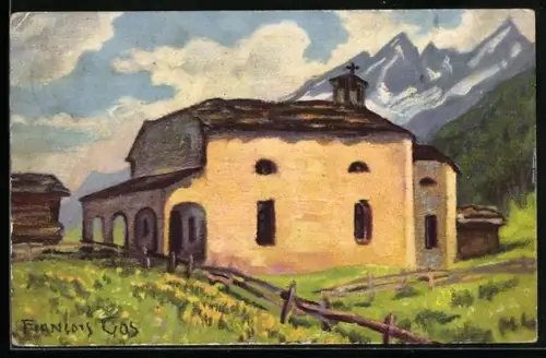 Künstler-AK Zermatt, Mischabel et Chapelle de Winkelmatten