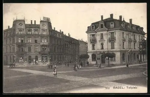 AK Basel, Tellplatz mit Geschäftshäusern