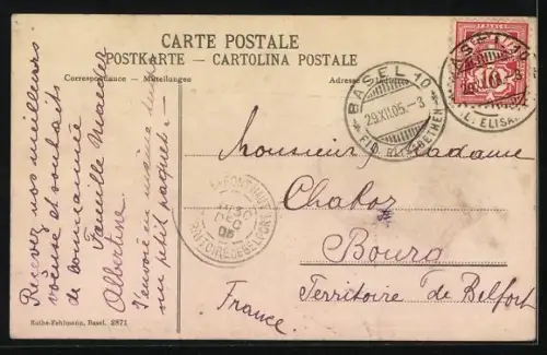 AK Basel, Münster mit Deutschrittergarten im Schnee, Festtagsgruss, Passepartout