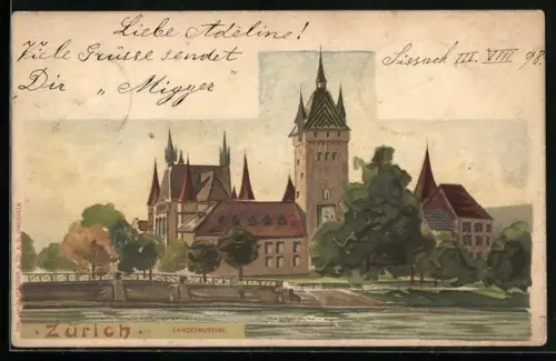 Künstler-AK Zürich, Landesmuseum um 1900