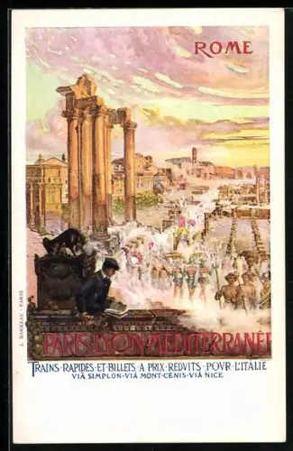 Künstler-AK Rome, Historische Szene, Trains Rapides et Billets a pris reduits pour l`Italie, Tourismus