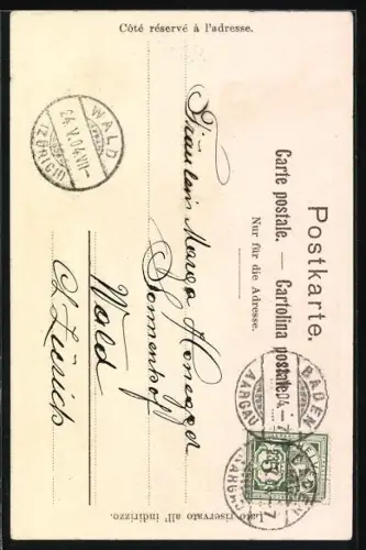 Künstler-AK Baden, Landvogteischloss mit Besuchern