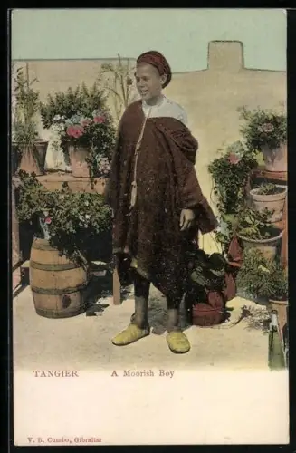 AK Tangier, A Moorish Boy, arabischer Junge am Blumenstand