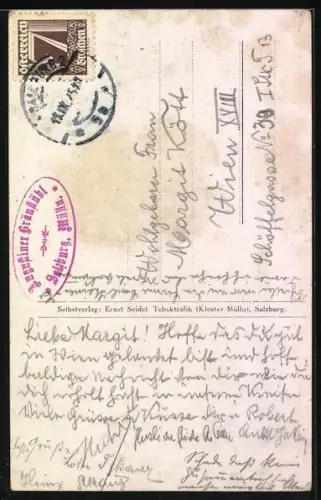 Künstler-AK Salzburg, Paar unterm Regenschirm auf der Strasse